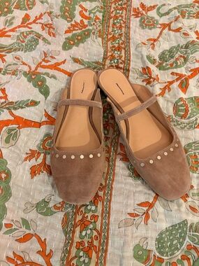 Madewell Taupe Suede Studded Mule Ballet Flats
